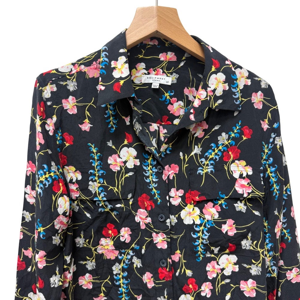 Equipment Femme‎ 100% Silk Floral Button Down Shirt Black Multi Size Small - Picture 3 of 9